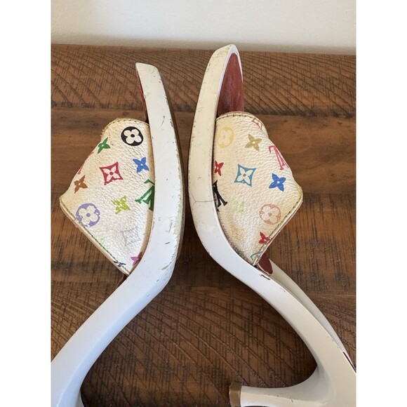 Louis Vuitton Y2K Murakami White Multicolor LV Buckle Mule Sandals Heels EU 40 - Picture 9 of 15